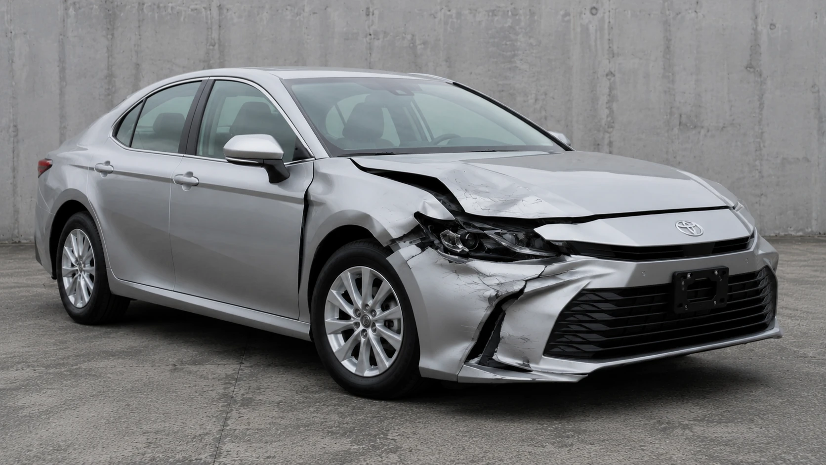 Toyota Camry showing collision damage before repair