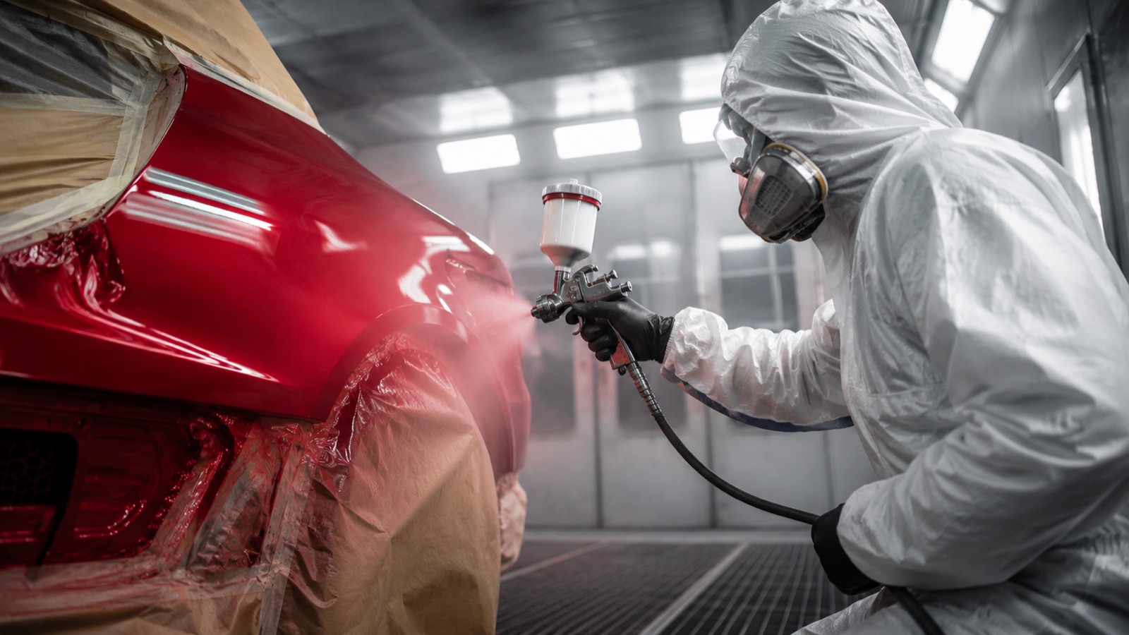 Close-up of a deep gloss factory-matched paint finish on a repaired panel