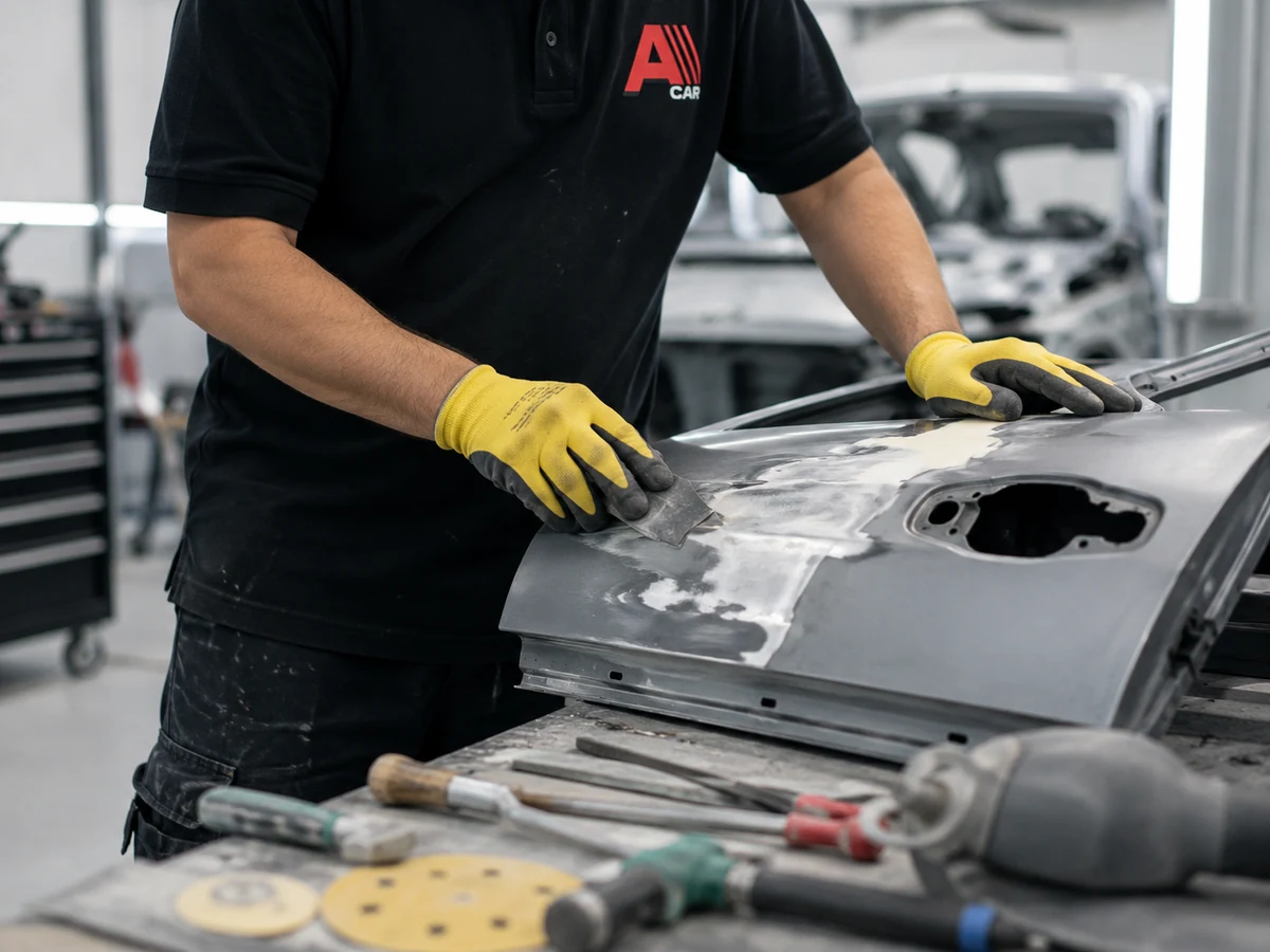 ACAR tradesperson working on a vehicle panel at the Ingleburn workshop